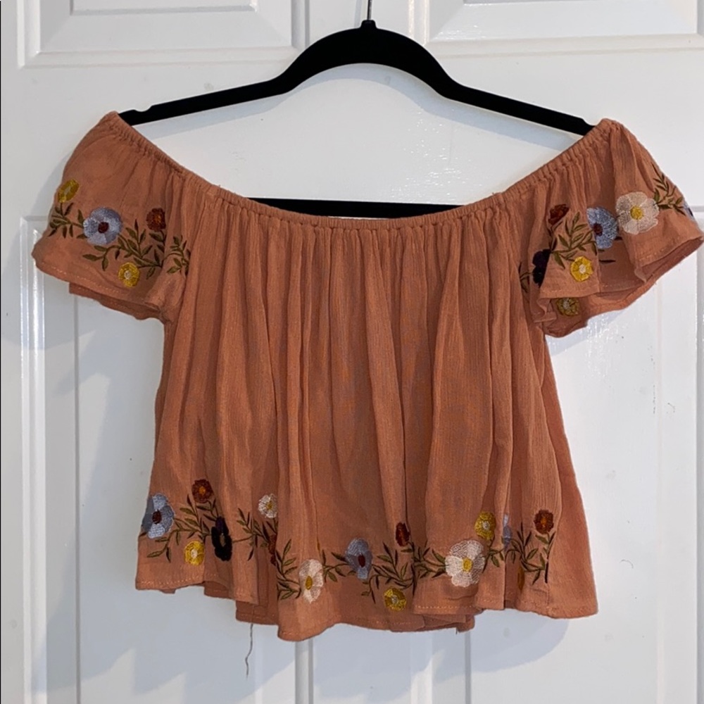 Forever 21 peach croptop w/ multi color flowers